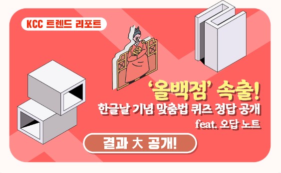 Read more about the article [KCC 트렌드 리포트_결과] 세종대왕님이 흡족해하셔~ 맞춤법 퀴즈 정답 공개